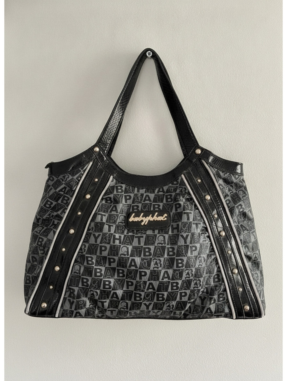 Baby Phat Black Logo Pattern Studded Women's Tote Bag